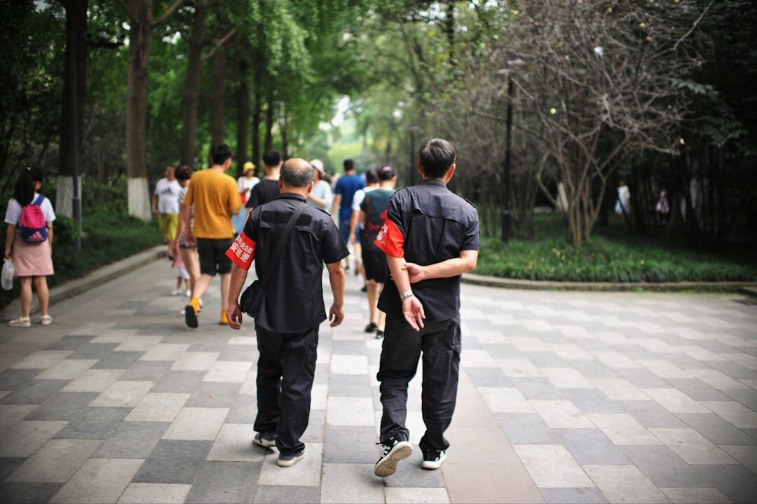 group of seniors walking in park